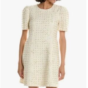 Flora Bea NYC pockets tweed Cream Textured Mini Dress NWT $260